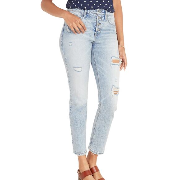 Old Navy Power Slim Straight High Rise Ankle Length Distressed Jeans Sz 14 - Picture 2 of 10